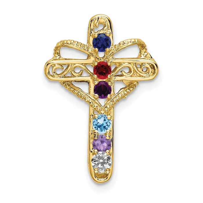 14k Yellow Gold Genuine 6 Stone Mothers Cross Pendant TreasureFineJewelers Necklaces 14k Yellow Gold Genuine 6 Stone Mothers Cross Pendant TreasureFineJewelers Necklaces