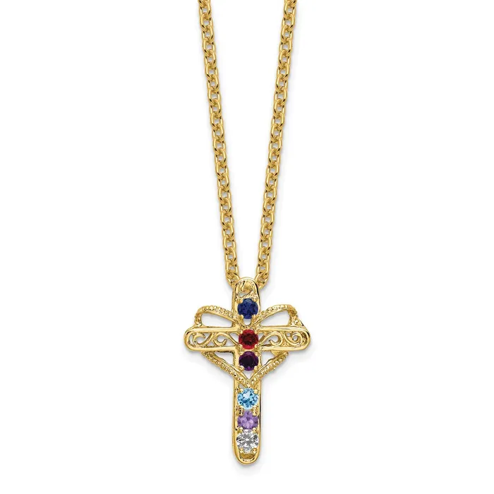 14k Yellow Gold Genuine 6 Stone Mothers Cross Pendant TreasureFineJewelers Necklaces