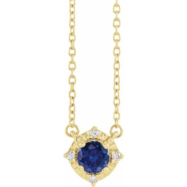 14K Yellow Gold LabGrown Blue Sapphire 04 CTW Natural Diamond HaloStyle 18 Necklace TreasureFineJewelers Necklaces 14K Yellow Gold LabGrown Blue Sapphire 04 CTW Natural Diamond HaloStyle 18 Necklace TreasureFineJewelers Necklaces