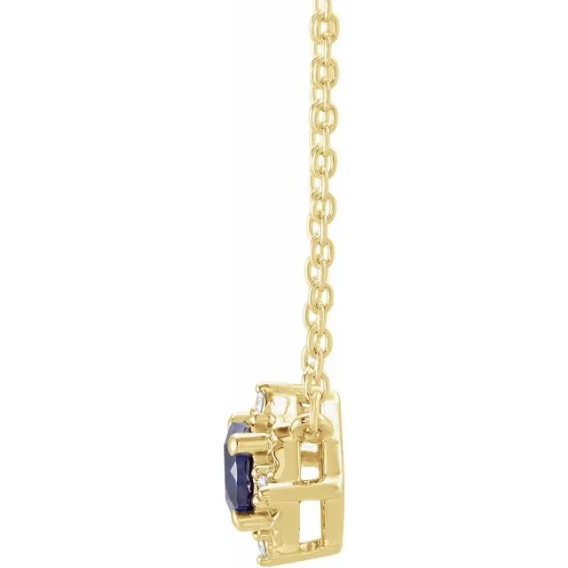 14K Yellow Gold LabGrown Blue Sapphire 04 CTW Natural Diamond HaloStyle 18 Necklace TreasureFineJewelers Necklaces