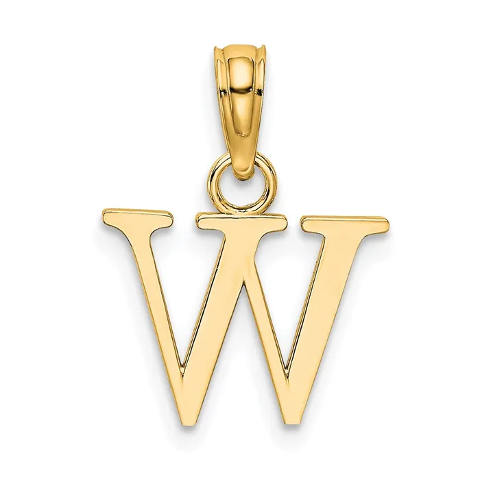 14k Yellow Gold Polished Block Letter W Initial Pendant TreasureFineJewelers Necklaces