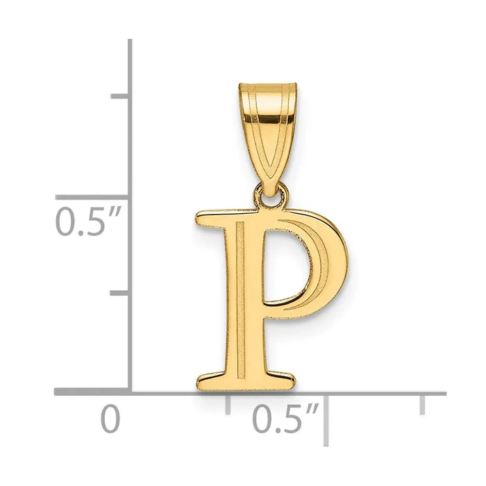14k Yellow Gold Polished Etched Letter P Initial Pendant TreasureFineJewelers Necklaces