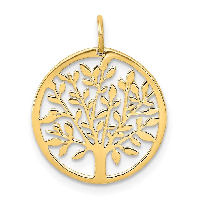 14k Yellow Gold Round Tree Pendant TreasureFineJewelers Necklaces