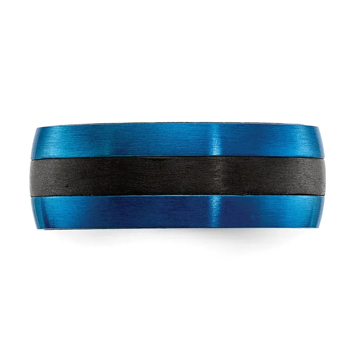 Black Carbon Fiber with Brushed Blue IPplated Stainless Steel 8mm Band TreasureFineJewelers Rings