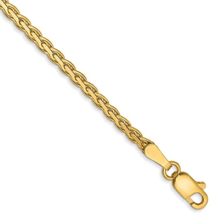 Bracelets TreasureFineJewelers 14K 7 inch 24mm Flat Wheat with Lobster Clasp Bracelet