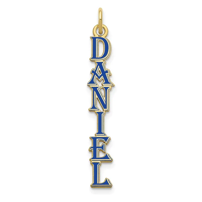 Charm Necklaces TreasureFineJewelers 10K Algerian Font Vertical Name Plate Enameled Charm