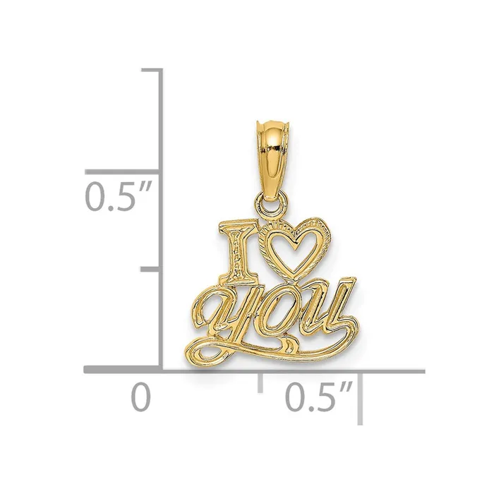 Charm Necklaces TreasureFineJewelers 14K Polished and Textured I HEART YOU Charm