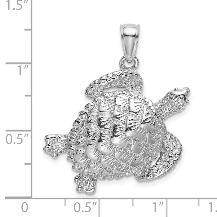Charm Necklaces TreasureFineJewelers 14K White Gold Textured Sea Turtle Charm