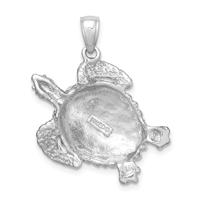 Charm Necklaces TreasureFineJewelers 14K White Gold Textured Sea Turtle Charm