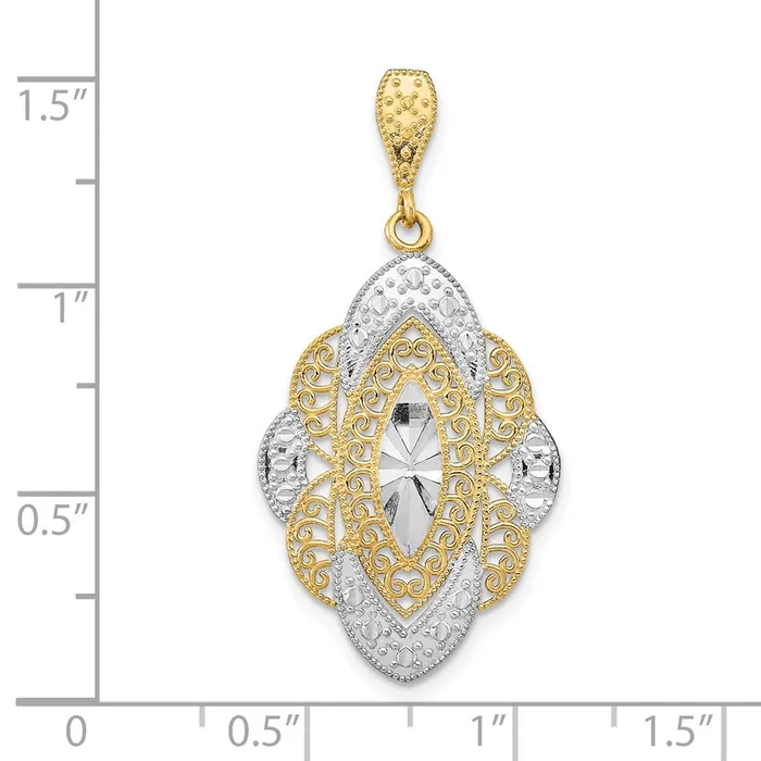 Charm Necklaces TreasureFineJewelers 14k Yellow Gold Rhodium wRhodium Dimondcut Filigree Oval Charm