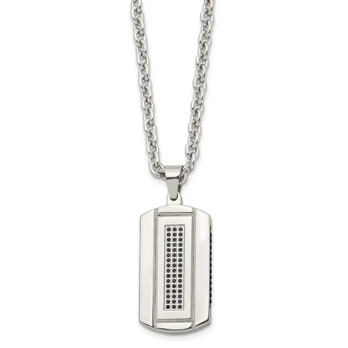 Chisel Stainless Steel Brushed and Polished Black IPplated with Black CZ Dog Tag on a 24 inch Cable Chain Necklace TreasureFineJewelers Necklaces