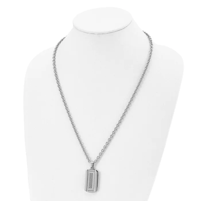 Chisel Stainless Steel Brushed and Polished Black IPplated with Black CZ Dog Tag on a 24 inch Cable Chain Necklace TreasureFineJewelers Necklaces