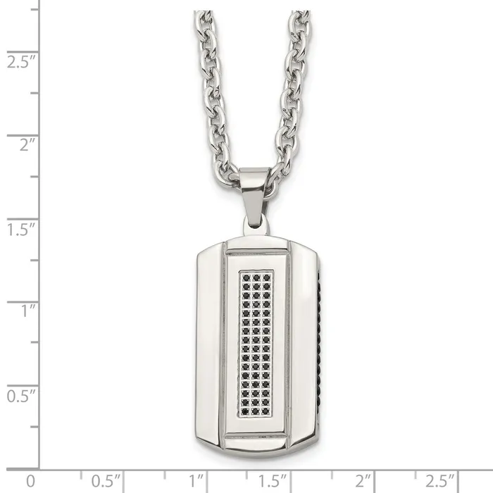 Chisel Stainless Steel Brushed and Polished Black IPplated with Black CZ Dog Tag on a 24 inch Cable Chain Necklace TreasureFineJewelers Necklaces