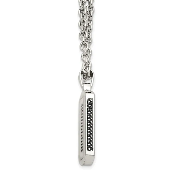 Chisel Stainless Steel Brushed and Polished Black IPplated with Black CZ Dog Tag on a 24 inch Cable Chain Necklace TreasureFineJewelers Necklaces