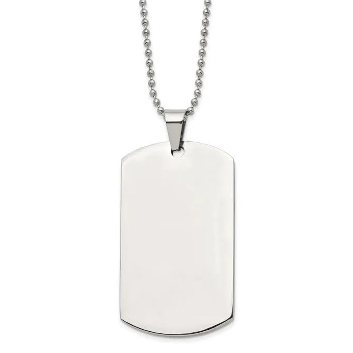 Chisel Stainless Steel Brushed and Polished Round Edge XLarge 4mm Dog Tag on a 24 inch Ball Chain Necklace TreasureFineJewelers Necklaces Chisel Stainless Steel Brushed and Polished Round Edge XLarge 4mm Dog Tag on a 24 inch Ball Chain Necklace TreasureFineJewelers Necklaces