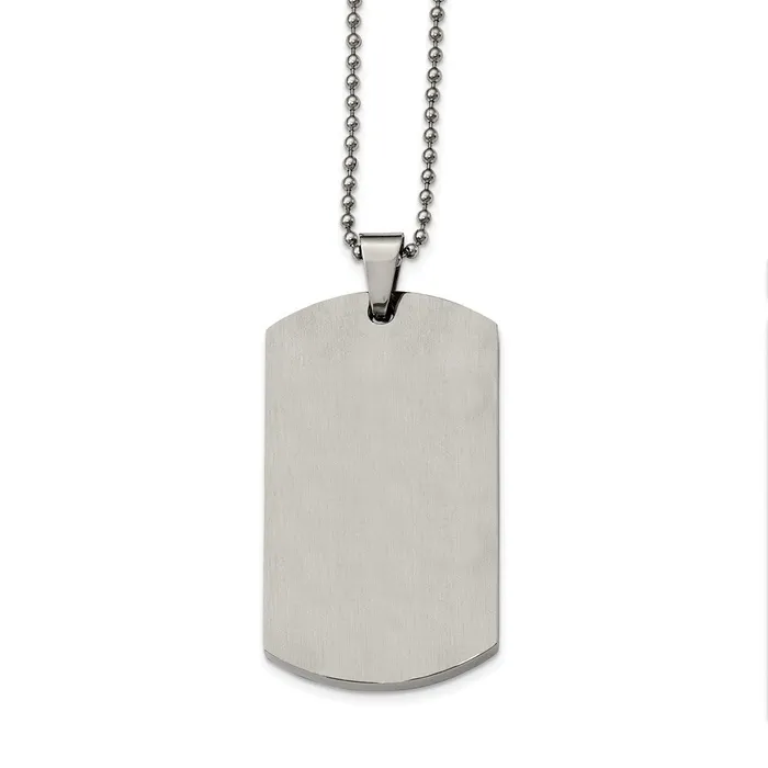 Chisel Stainless Steel Brushed and Polished Round Edge XLarge 4mm Dog Tag on a 24 inch Ball Chain Necklace TreasureFineJewelers Necklaces