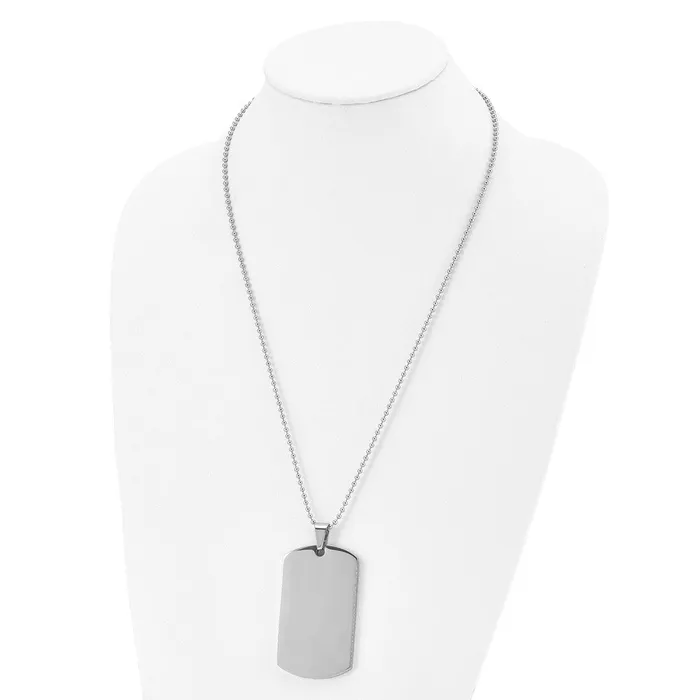 Chisel Stainless Steel Brushed and Polished Round Edge XLarge 4mm Dog Tag on a 24 inch Ball Chain Necklace TreasureFineJewelers Necklaces