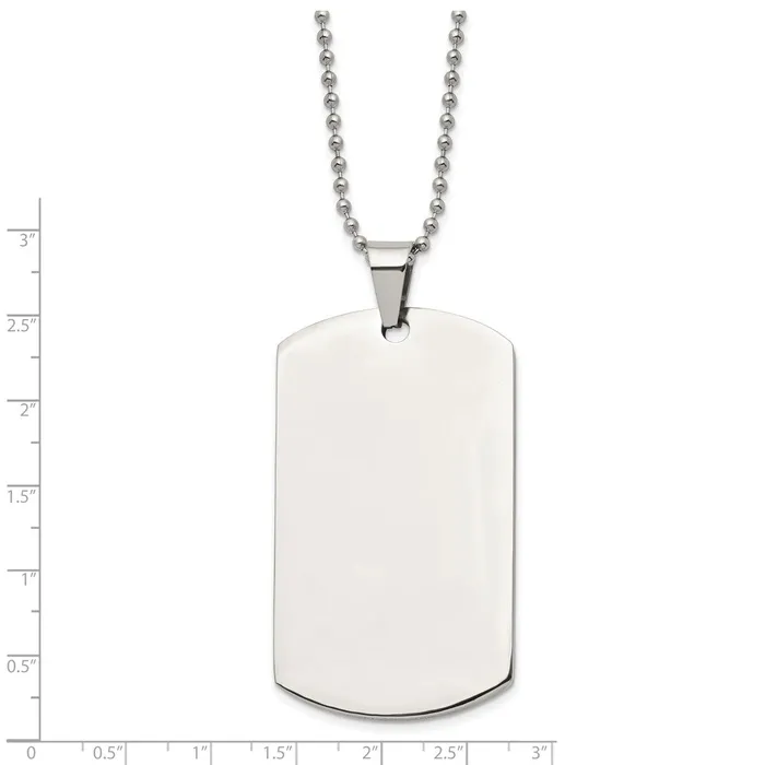 Chisel Stainless Steel Brushed and Polished Round Edge XLarge 4mm Dog Tag on a 24 inch Ball Chain Necklace TreasureFineJewelers Necklaces