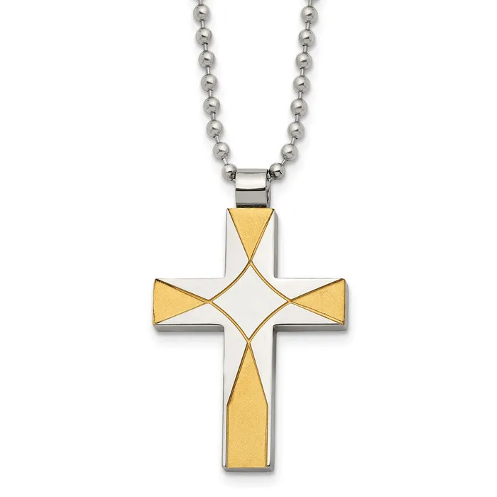 Chisel Stainless Steel Brushed and Polished Yellow IPplated Cross Pendant on a 22 inch Ball Chain Necklace TreasureFineJewelers Necklaces Chisel Stainless Steel Brushed and Polished Yellow IPplated Cross Pendant on a 22 inch Ball Chain Necklace TreasureFineJewelers Necklaces