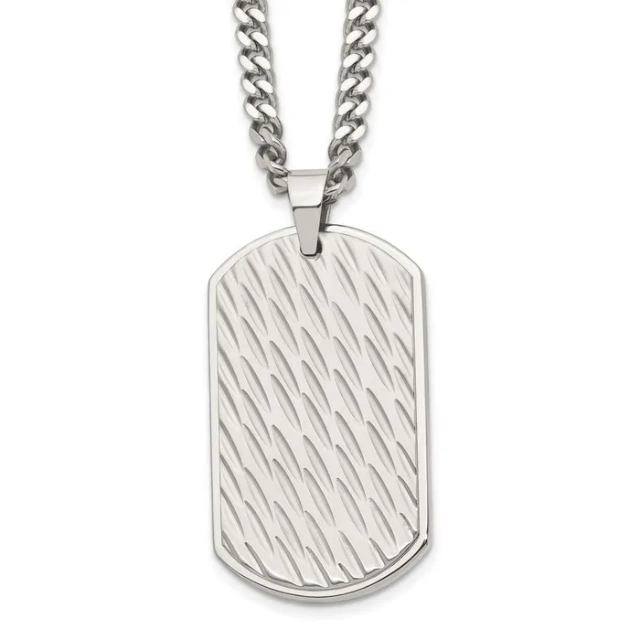 Chisel Stainless Steel Brushed Polished and Textured Dog Tag on a 24 inch Curb Chain Necklace TreasureFineJewelers Necklaces Chisel Stainless Steel Brushed Polished and Textured Dog Tag on a 24 inch Curb Chain Necklace TreasureFineJewelers Necklaces