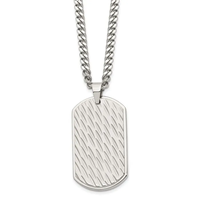 Chisel Stainless Steel Brushed Polished and Textured Dog Tag on a 24 inch Curb Chain Necklace TreasureFineJewelers Necklaces