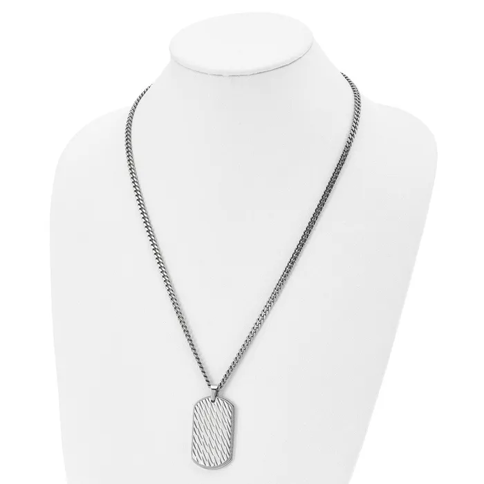 Chisel Stainless Steel Brushed Polished and Textured Dog Tag on a 24 inch Curb Chain Necklace TreasureFineJewelers Necklaces