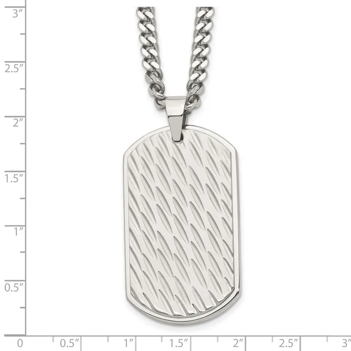 Chisel Stainless Steel Brushed Polished and Textured Dog Tag on a 24 inch Curb Chain Necklace TreasureFineJewelers Necklaces