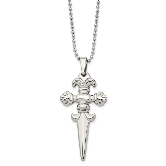 Chisel Stainless Steel Polished Dagger Pendant on a 24 inch Ball Chain Necklace TreasureFineJewelers Necklaces Chisel Stainless Steel Polished Dagger Pendant on a 24 inch Ball Chain Necklace TreasureFineJewelers Necklaces