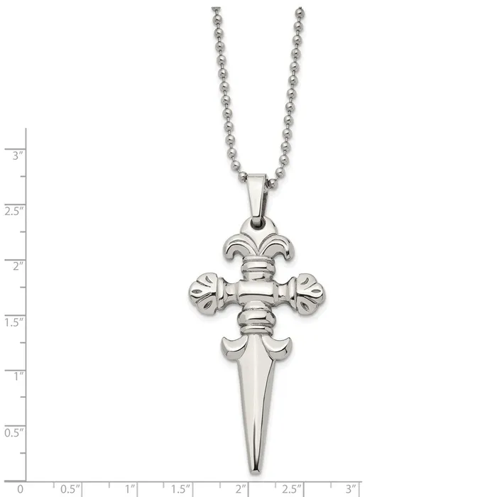 Chisel Stainless Steel Polished Dagger Pendant on a 24 inch Ball Chain Necklace TreasureFineJewelers Necklaces