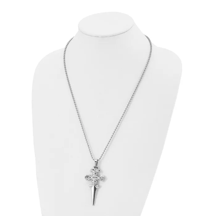 Chisel Stainless Steel Polished Dagger Pendant on a 24 inch Ball Chain Necklace TreasureFineJewelers Necklaces
