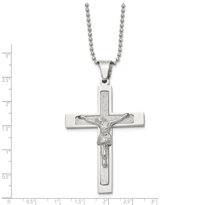 Chisel Stainless Steel Polished Laser Cut Crucifix Pendant on a 22 inch Ball Chain Necklace TreasureFineJewelers Necklaces