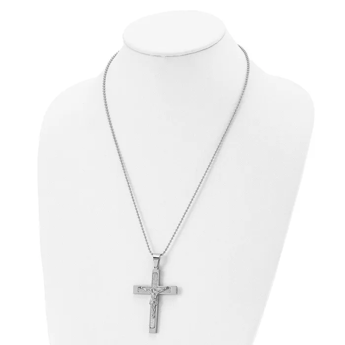 Chisel Stainless Steel Polished Laser Cut Crucifix Pendant on a 22 inch Ball Chain Necklace TreasureFineJewelers Necklaces
