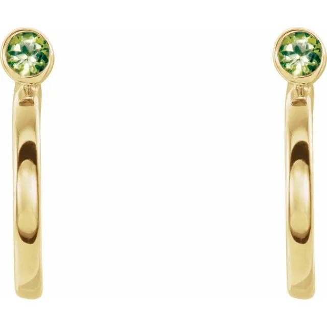 Earrings TreasureFineJewelers 14K Yellow 3 mm Round Peridot BezelSet Hoop Earrings
