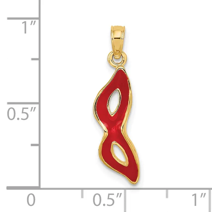 Necklaces 14K 3D and Beveled WRed Enamel Masquerade Mask Pendant TreasureFineJewelers