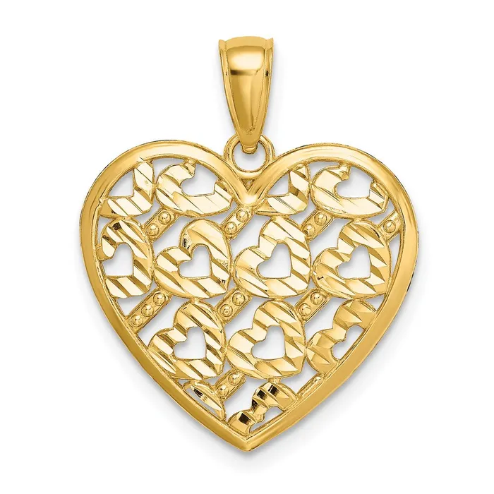 Necklaces 14K Diamondcut Heart Pattern On Heart Charm TreasureFineJewelers Necklaces 14K Diamondcut Heart Pattern On Heart Charm TreasureFineJewelers