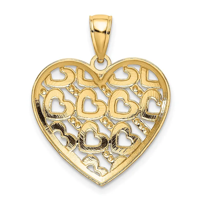 Necklaces 14K Diamondcut Heart Pattern On Heart Charm TreasureFineJewelers