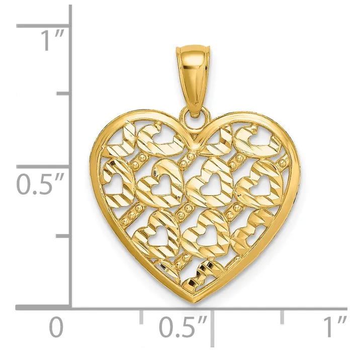Necklaces 14K Diamondcut Heart Pattern On Heart Charm TreasureFineJewelers