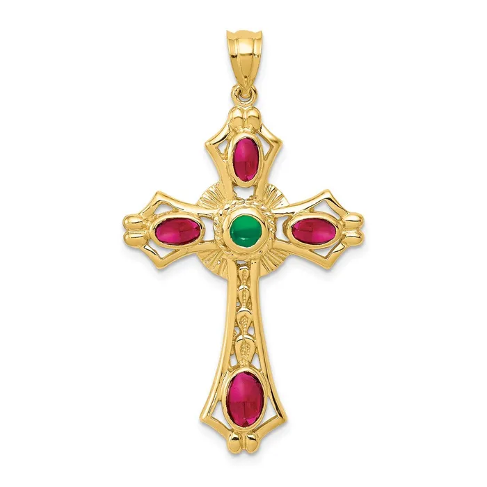 Necklaces 14K Ruby and Emerald Cabochon Cross Pendant TreasureFineJewelers Necklaces 14K Ruby and Emerald Cabochon Cross Pendant TreasureFineJewelers