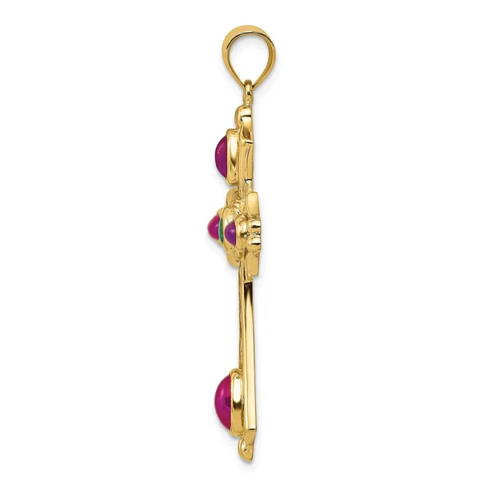 Necklaces 14K Ruby and Emerald Cabochon Cross Pendant TreasureFineJewelers