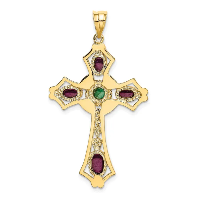 Necklaces 14K Ruby and Emerald Cabochon Cross Pendant TreasureFineJewelers