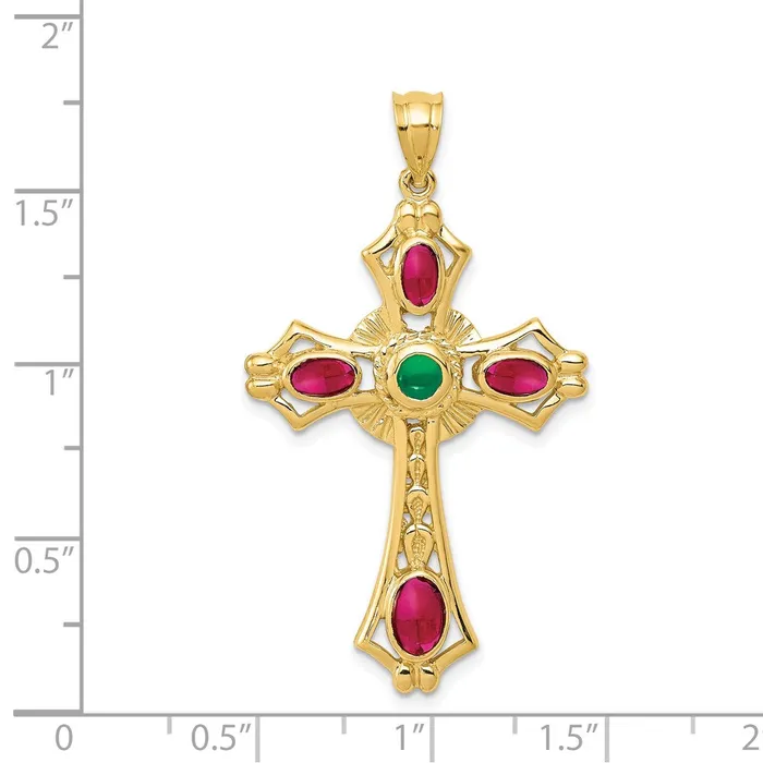 Necklaces 14K Ruby and Emerald Cabochon Cross Pendant TreasureFineJewelers