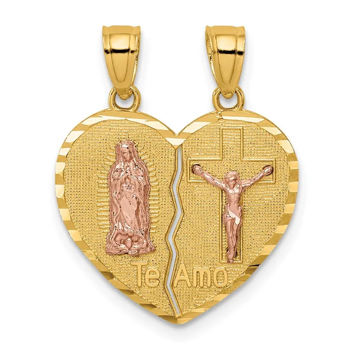 Necklaces 14K Twotone Reversible Lady of GuadalupeCrucifix Breakapart Pendant TreasureFineJewelers Necklaces 14K Twotone Reversible Lady of GuadalupeCrucifix Breakapart Pendant TreasureFineJewelers