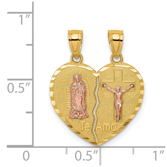 Necklaces 14K Twotone Reversible Lady of GuadalupeCrucifix Breakapart Pendant TreasureFineJewelers