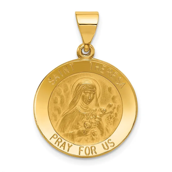 Necklaces 14k Yellow Gold Polished and Satin St Theresa Medal Hollow Pendant TreasureFineJewelers Necklaces 14k Yellow Gold Polished and Satin St Theresa Medal Hollow Pendant TreasureFineJewelers