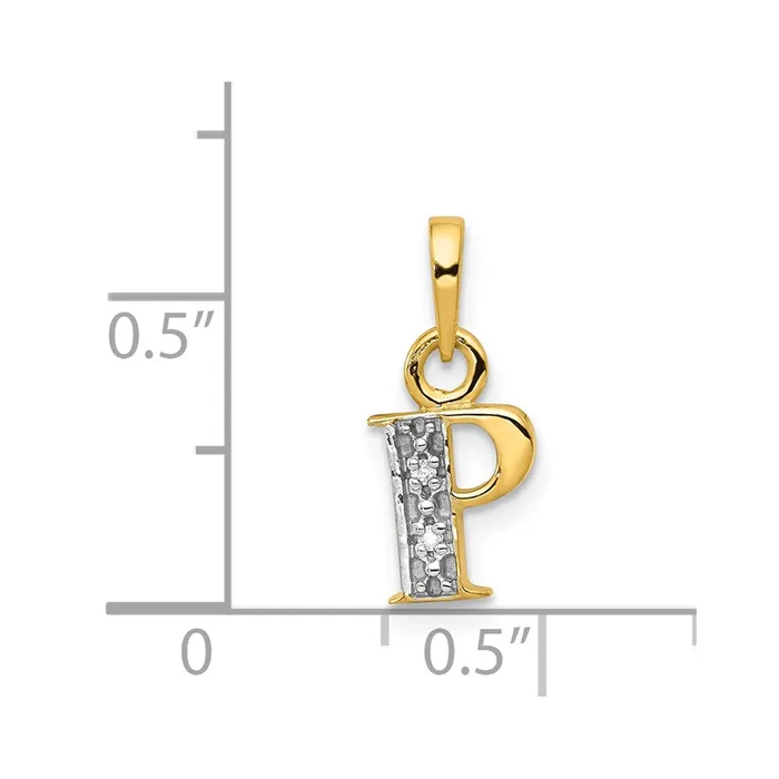 Necklaces 14k Yellow Gold Rhodium with Rhodium Diamond Letter P Initial Pendant TreasureFineJewelers