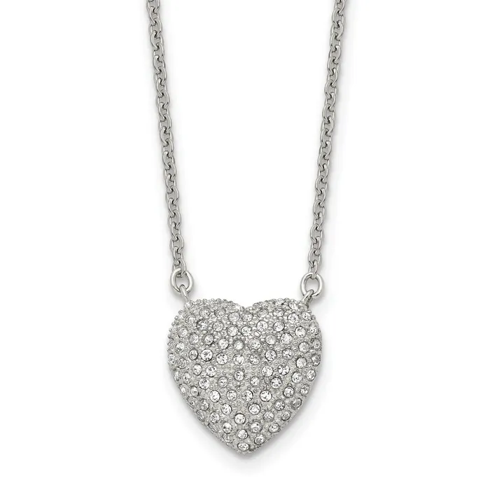 Necklaces Stainless Steel Polished wPreciosa Crystal Heart 16in w2in ext Necklace TreasureFineJewelers Necklaces Stainless Steel Polished wPreciosa Crystal Heart 16in w2in ext Necklace TreasureFineJewelers