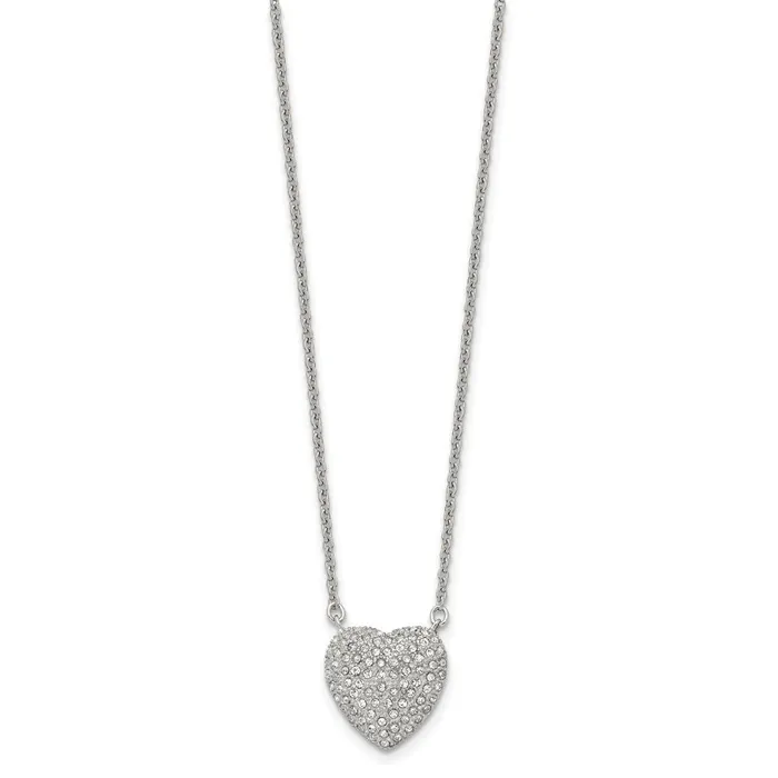Necklaces Stainless Steel Polished wPreciosa Crystal Heart 16in w2in ext Necklace TreasureFineJewelers