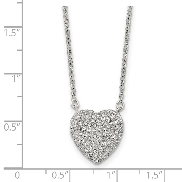 Necklaces Stainless Steel Polished wPreciosa Crystal Heart 16in w2in ext Necklace TreasureFineJewelers