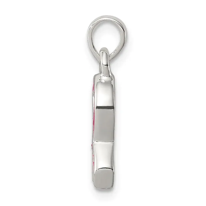 Necklaces Sterling Silver Polished Pink Enameled Ribbon Pendant TreasureFineJewelers