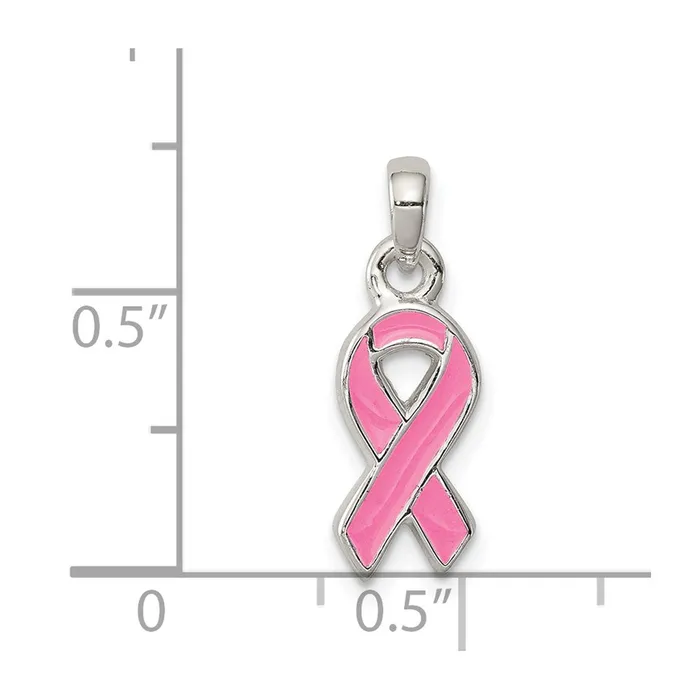 Necklaces Sterling Silver Polished Pink Enameled Ribbon Pendant TreasureFineJewelers